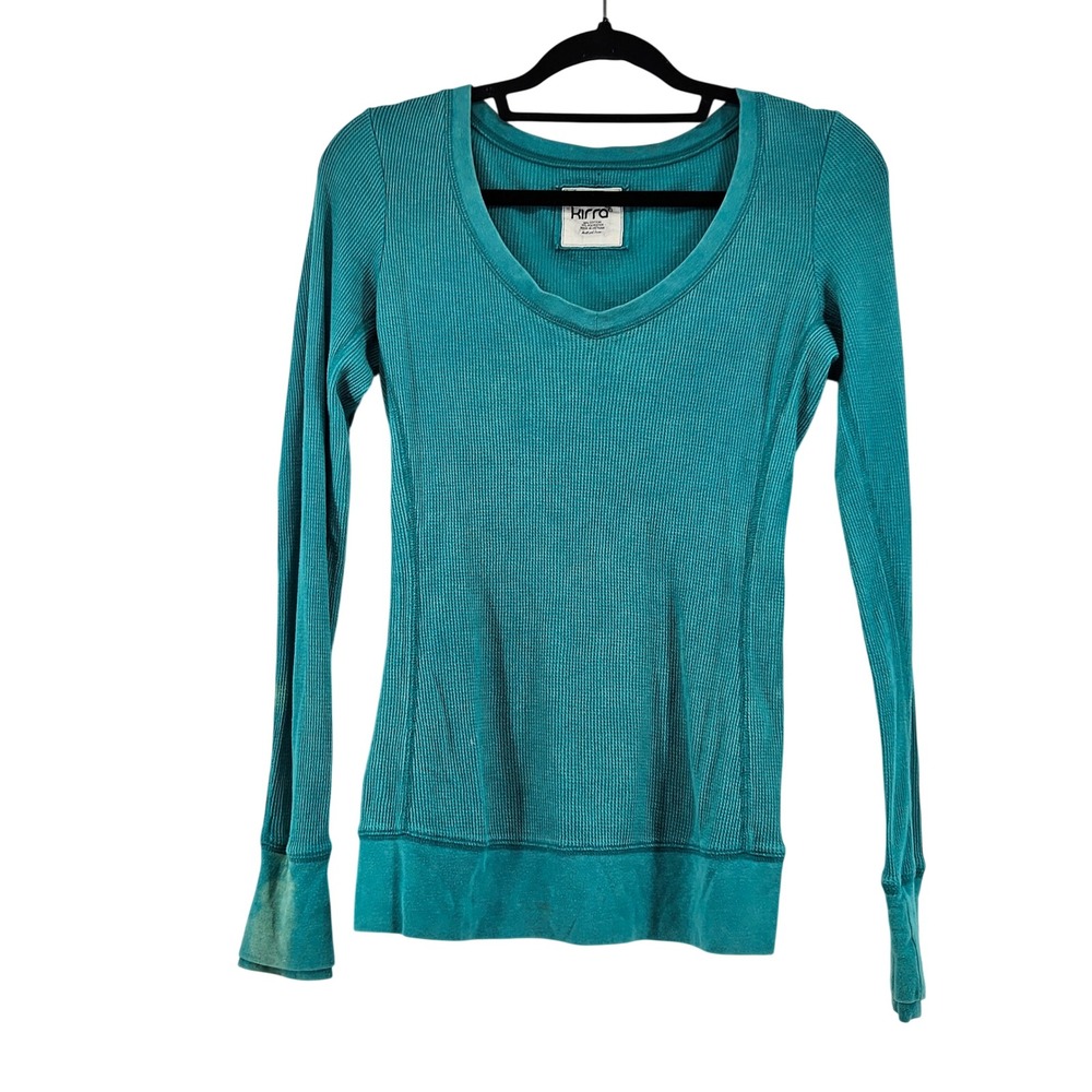 Y2K Kirra Womens Teal Waffle Knit Thermal Long Sleeve Top Size Medium Layering